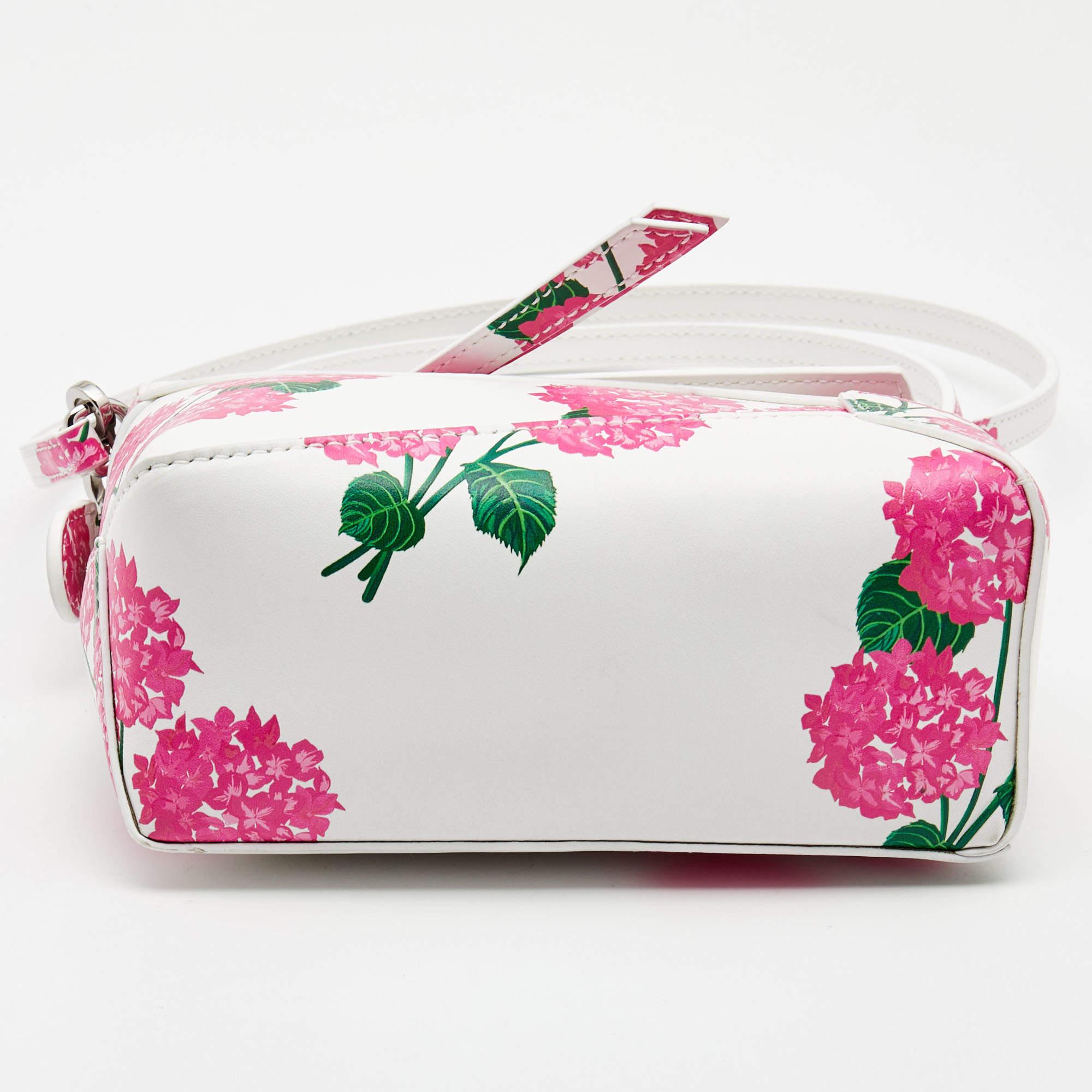 Women's Loewe Pink/White Rose Print Leather Mini Puzzle Shoulder Bag