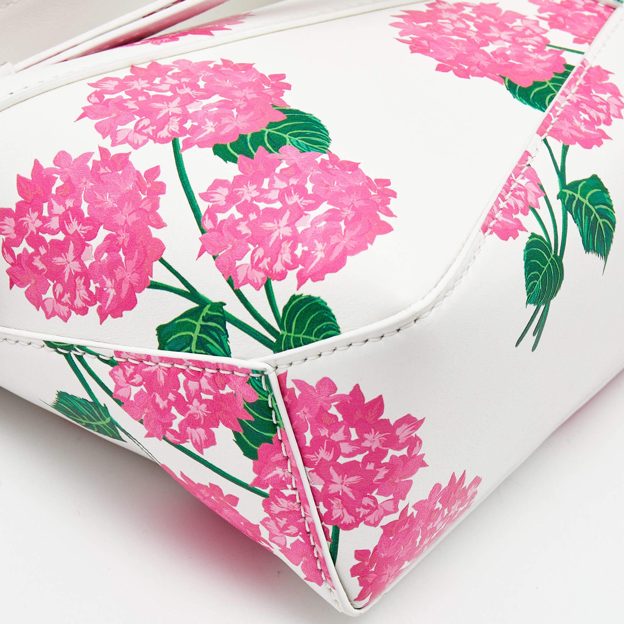 Loewe Pink/White Rose Print Leather Mini Puzzle Shoulder Bag 2