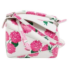 Used Loewe Pink/White Rose Print Leather Mini Puzzle Shoulder Bag