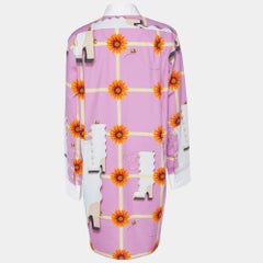 Loewe Pink/White Wallpaper Print Cotton Asymmetric Long Shirt M