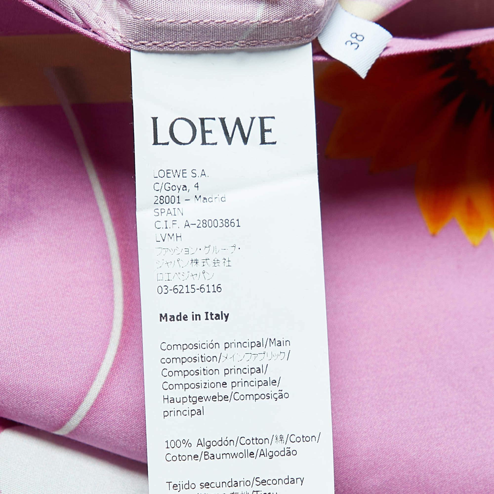 Loewe Pink/White Wallpaper Print Cotton Asymmetric Long Shirt M In Good Condition In Dubai, Al Qouz 2