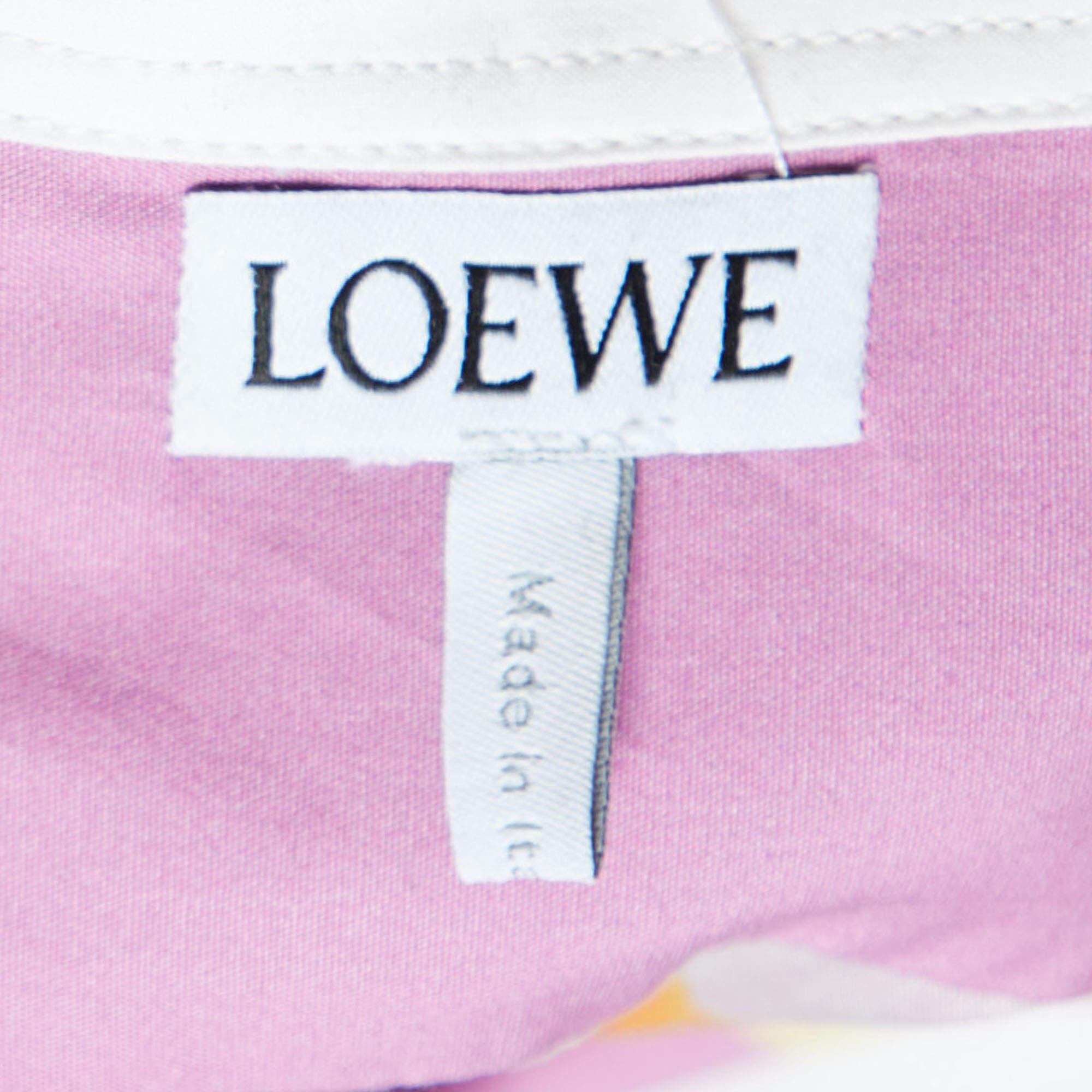 Women's Loewe Pink/White Wallpaper Print Cotton Asymmetric Long Shirt M