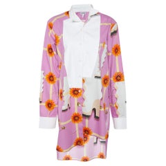 Loewe Pink/White Wallpaper Print Cotton Asymmetric Long Shirt M