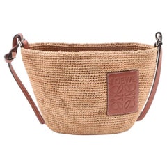 *Loewe Pochette Raffia x Kalbsleder Umhängetasche Beige