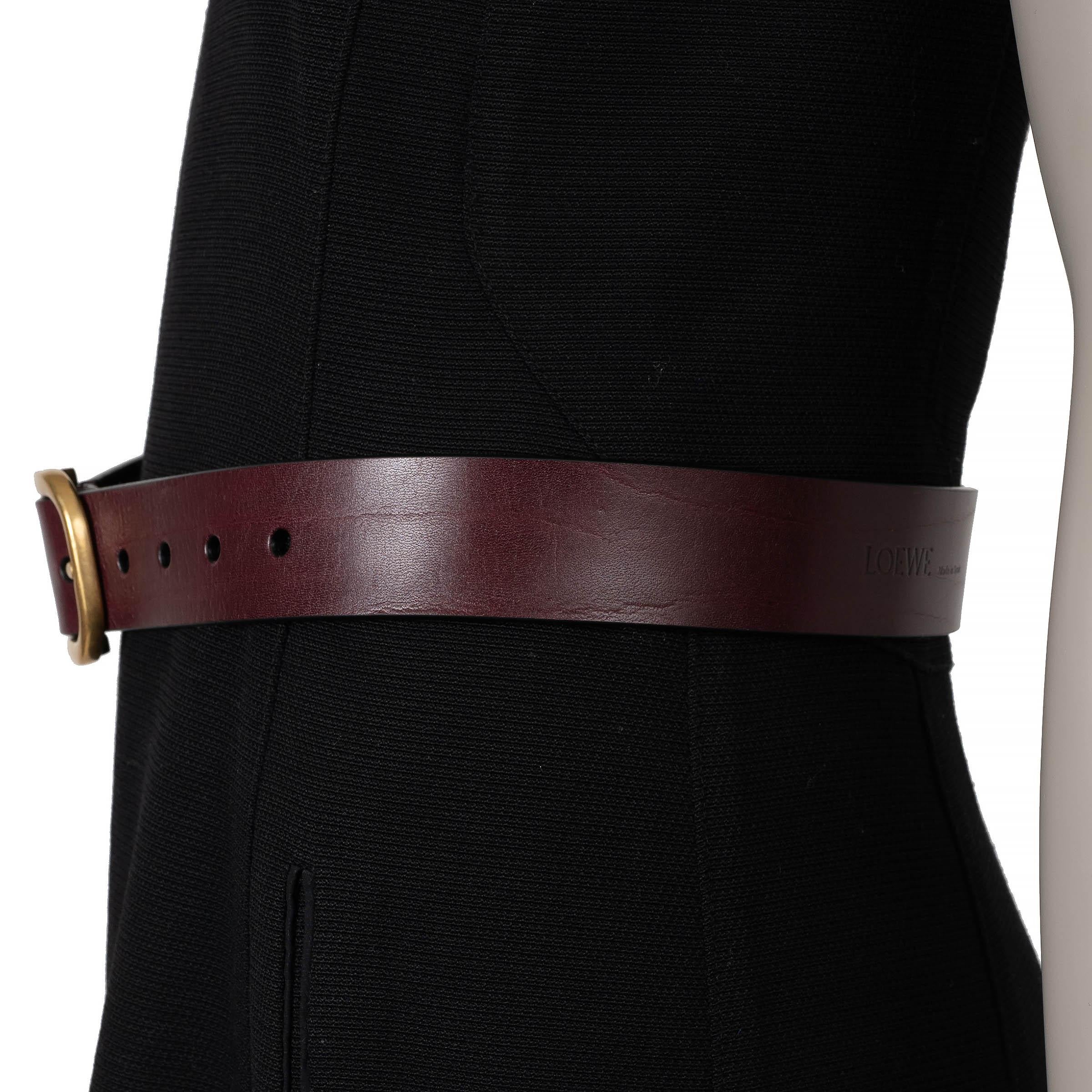 Black LOEWE Prugunda burgundy leather ROUNDED BUCKLE BELT 75 / 30