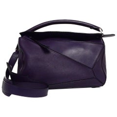 Used Loewe Purple Calfskin Leather Medium Puzzle Shoulder Bag w/ Crossbody Strap