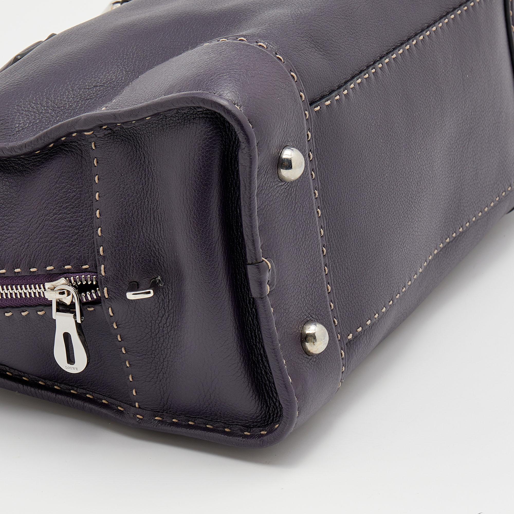 Black Loewe Purple Leather Wood Handle Amazona 36 Bag