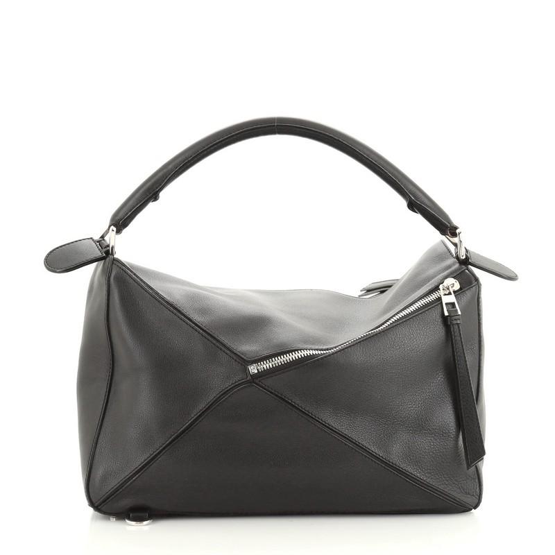 Loewe Puzzle Tasche Leder Groß (Schwarz)