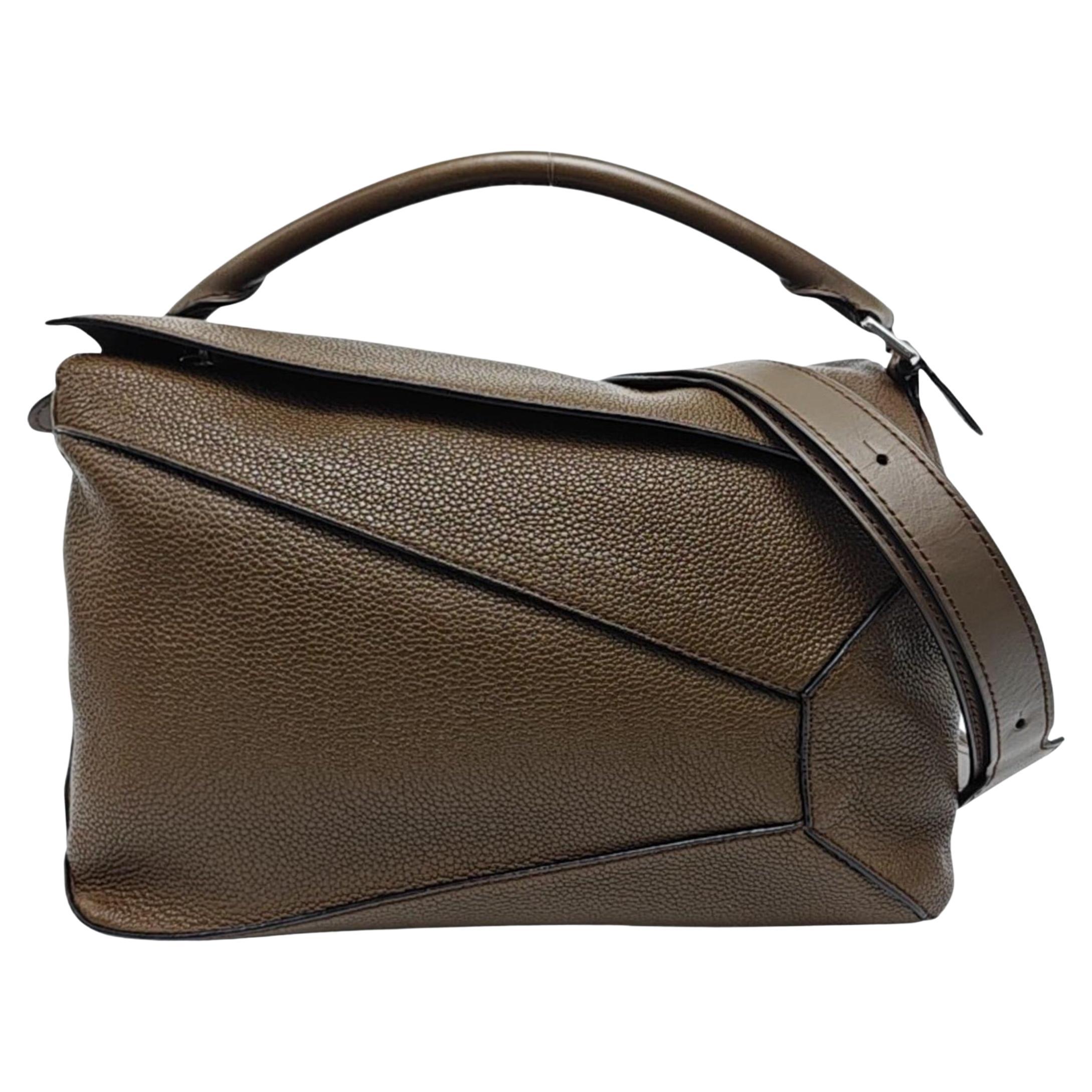 Loewe Puzzle Edge Large Dark Brown Grained Leather For Sale