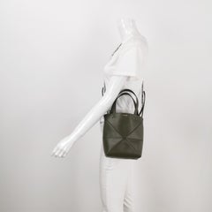 Loewe Puzzle Fold Mini Dark Olive Green Calfskin Leather Tote Bag