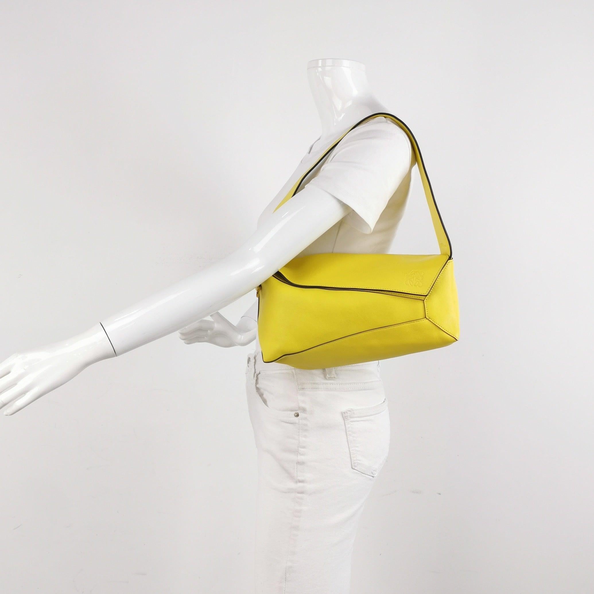 Women's Loewe Puzzle Hobo Yellow Leather Shoulder Bag