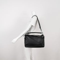 Loewe Puzzle Large Black Smooth Leather White Logo
