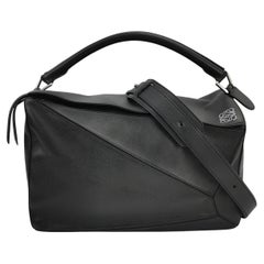 Loewe Puzzle Large Black Smooth Leather White Logo