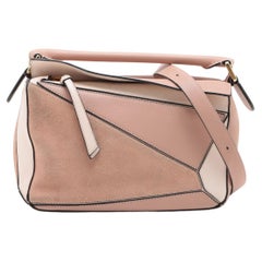 Loewe Puzzle Leather & Suede Two-Way Handbag Pink