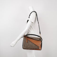 Loewe Puzzle Medium Brown Leather and Tweed Shoulder Bag