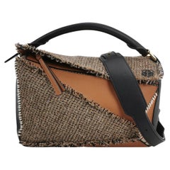 Loewe Puzzle Medium Brown Leather and Tweed Shoulder Bag Loewe Puzzle Medium Brown Leather and Tweed Shoulder Bag