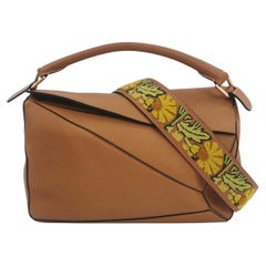 Loewe Puzzle Medium Brown Leather with Embroidered Multicolor Strap