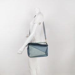 Loewe Puzzle Medium Multicolor Blau Kalbsleder Crossbody Tasche