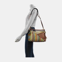 Loewe Puzzle Medium Mehrfarbig Gestreiftes Canvas Leder Crossbody Tasche