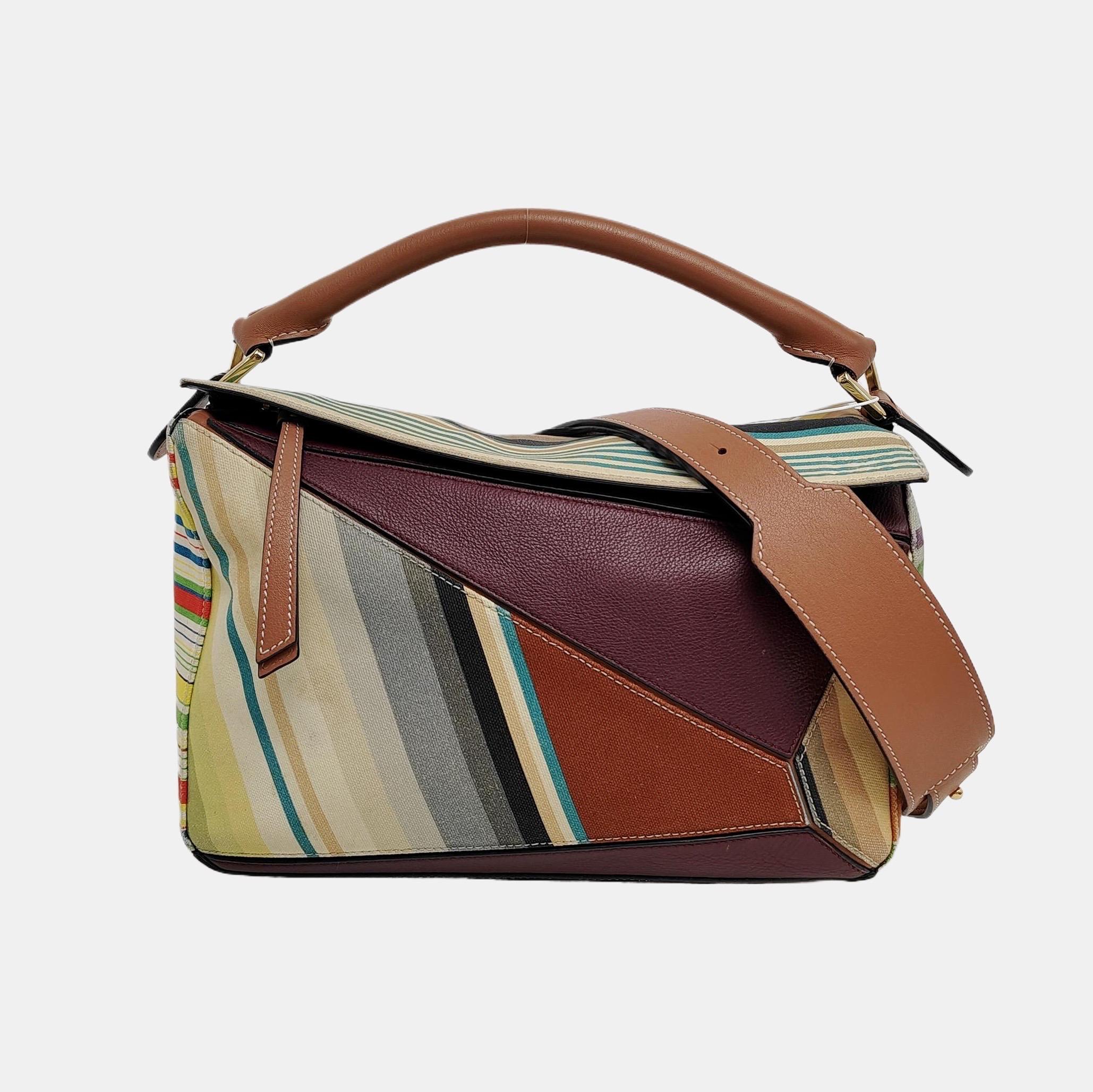 Loewe Puzzle Medium Multicolor Striped Canvas Leather Crossbody Bag en vente 1