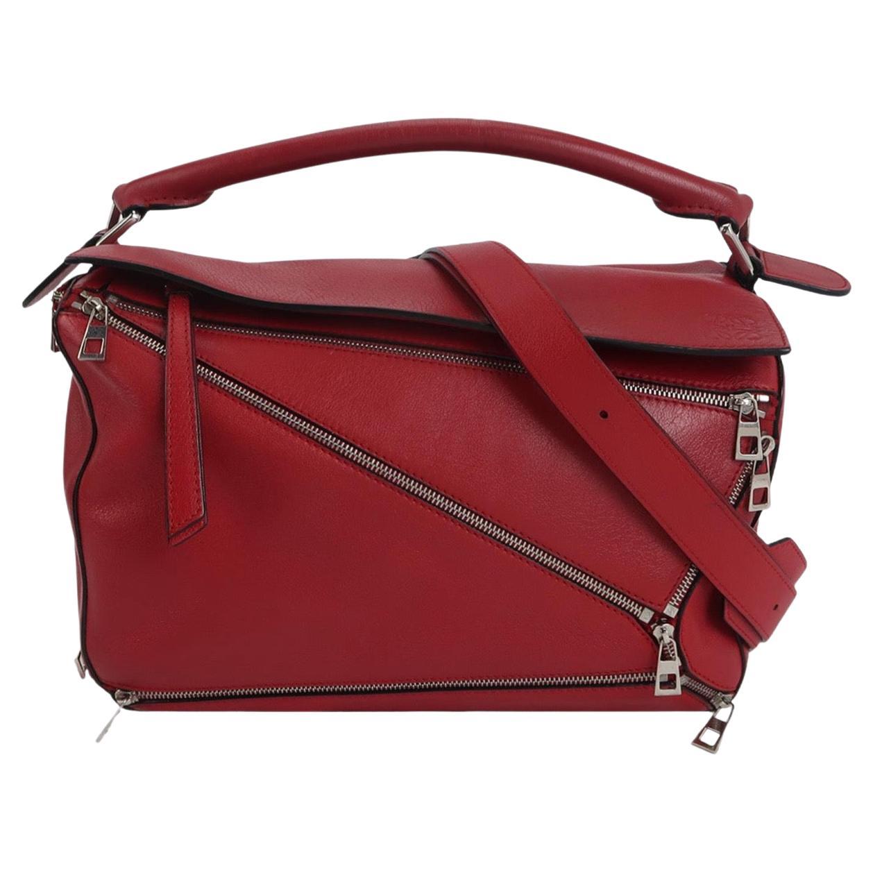 Loewe Puzzle Borsa media in pelle rossa con cerniera a tracolla
