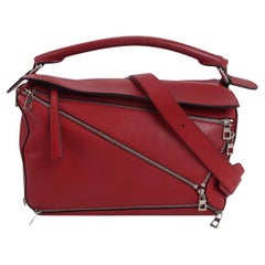 Loewe Puzzle Medium Red Leather with Zipper Crossbody Bag