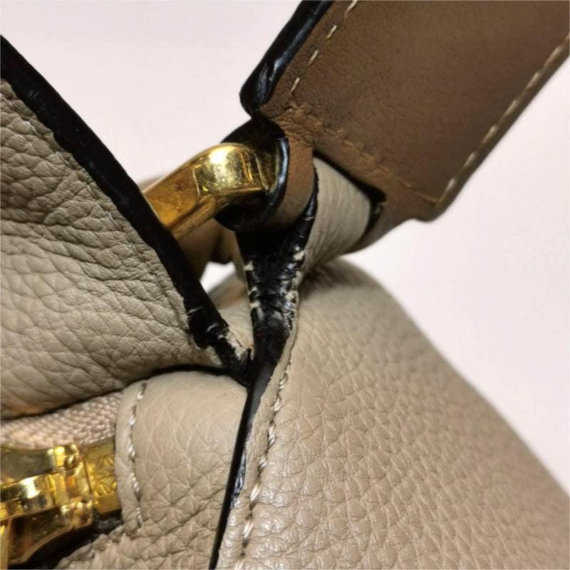 Loewe Puzzle Medium Sand Beige Calfskin Leather Bag Brown Strap For Sale 9