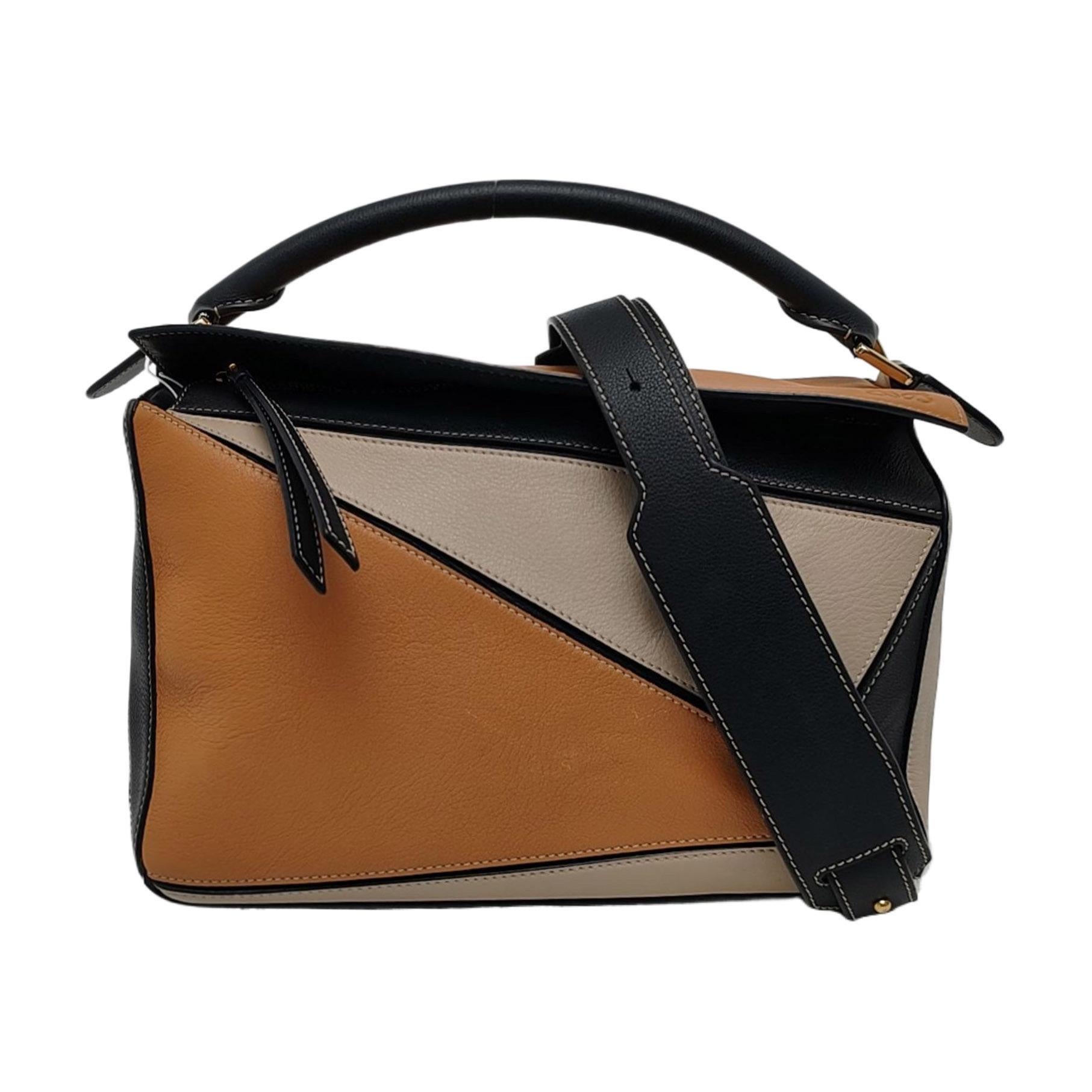 Loewe Puzzle Medium Tricolor Black Yellow Calfskin leather bag For Sale