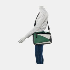 Loewe Puzzle Medium Tricolor Green Black White Calfskin Leather Bag