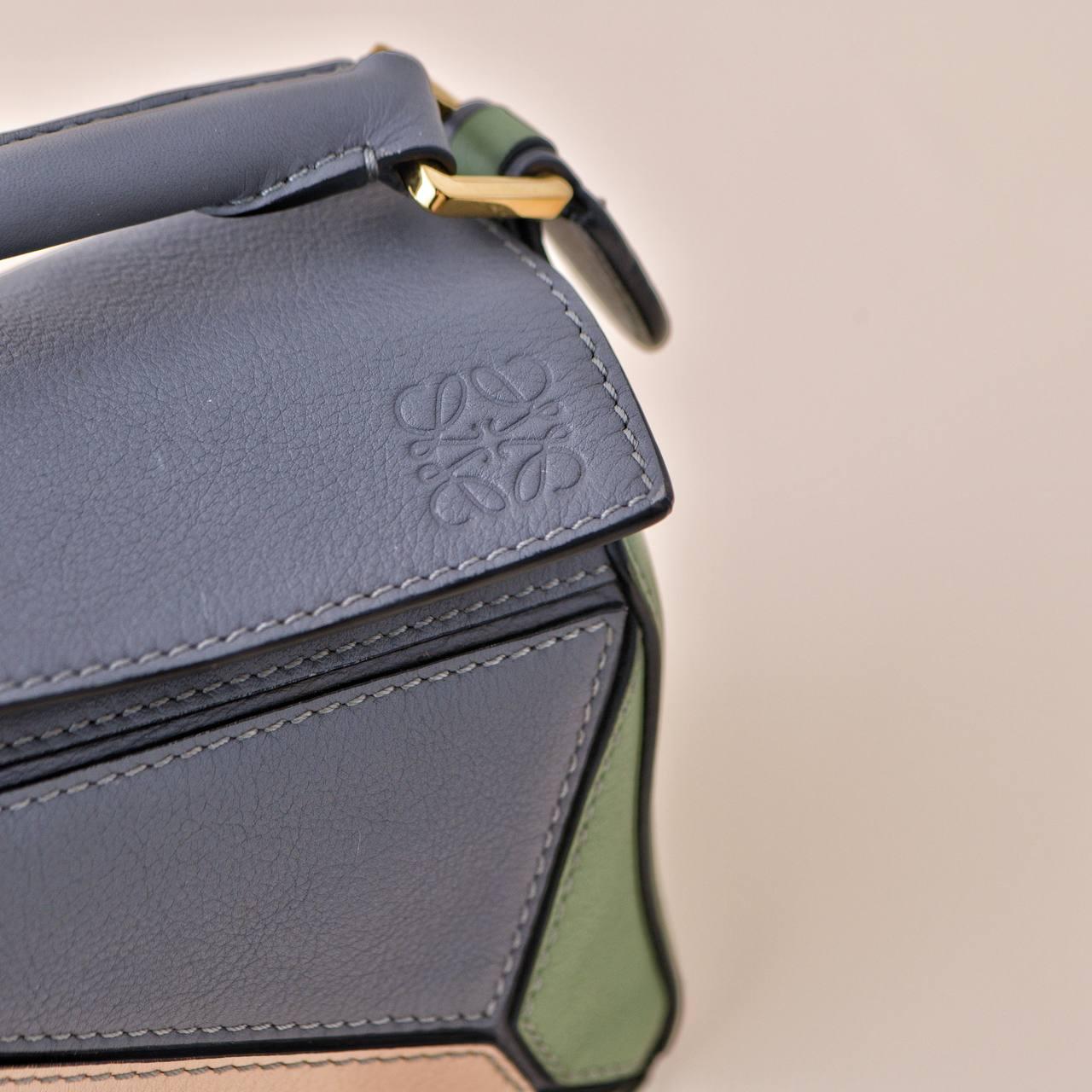 Loewe Puzzle Mini Asphalt Grey Nude Green Leather Shoulder Crossbody Bag For Sale 6