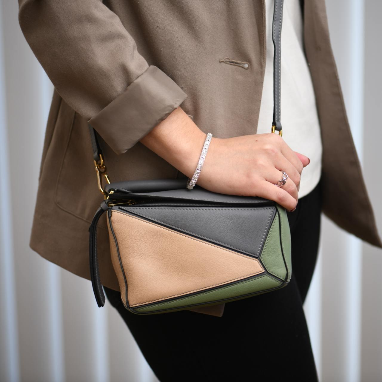Gray Loewe Puzzle Mini Asphalt Grey Nude Green Leather Shoulder Crossbody Bag For Sale