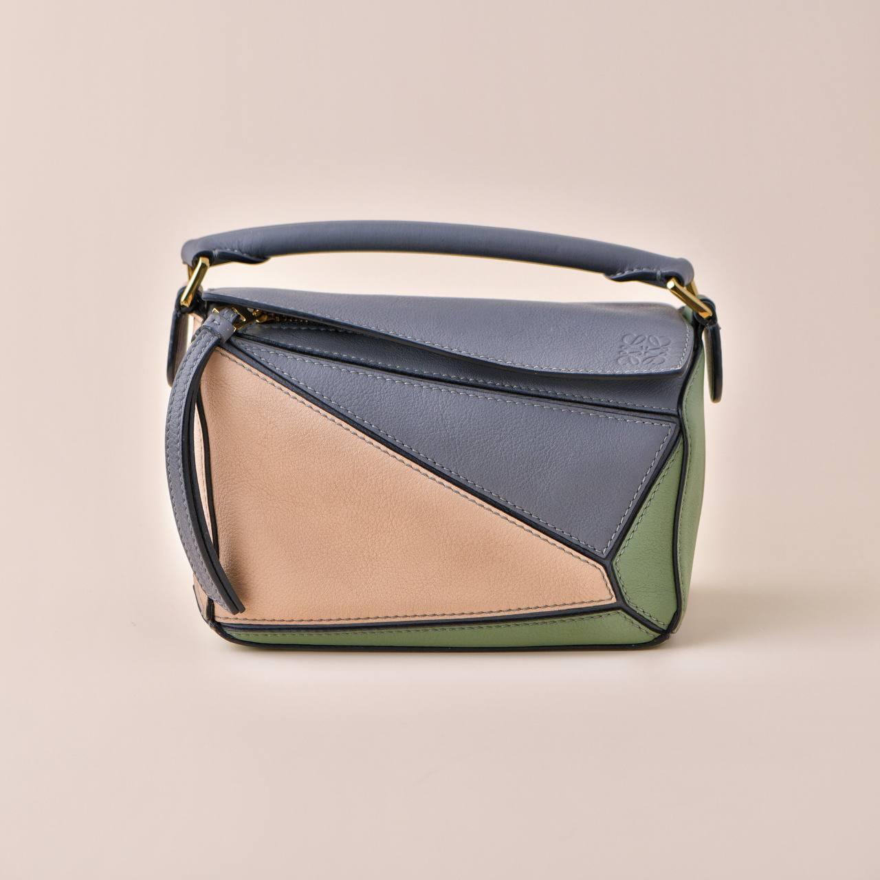 Women's or Men's Loewe Puzzle Mini Asphalt Grey Nude Green Leather Shoulder Crossbody Bag For Sale