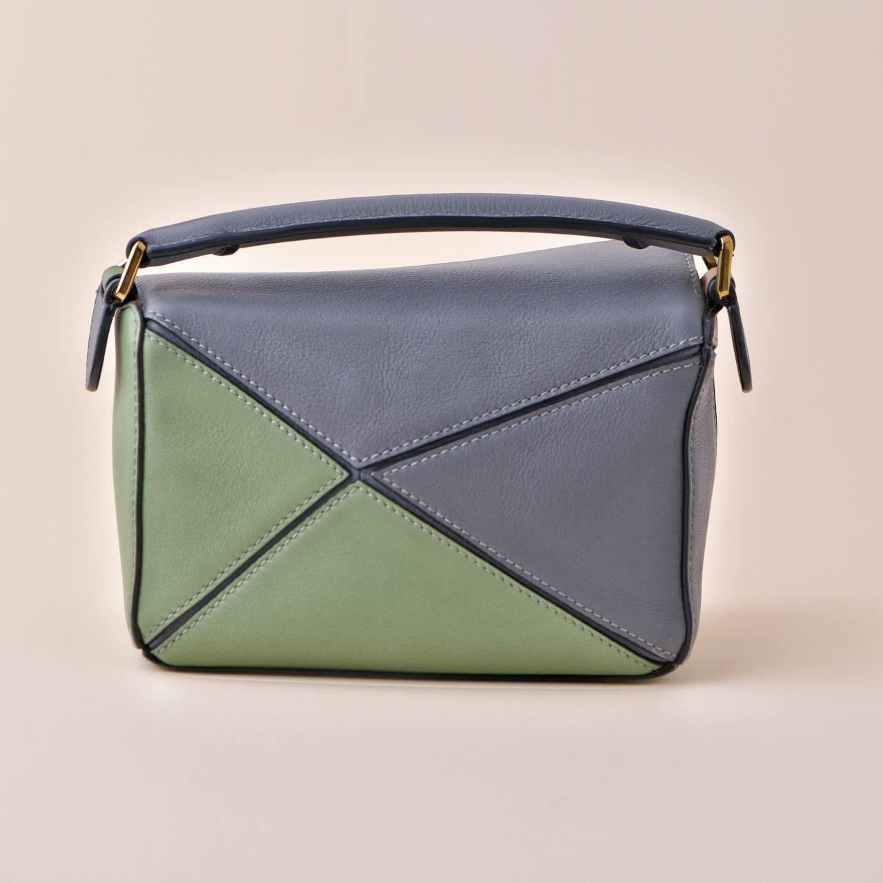 Loewe Puzzle Mini Asphalt Grey Nude Green Leather Shoulder Crossbody Bag For Sale 1