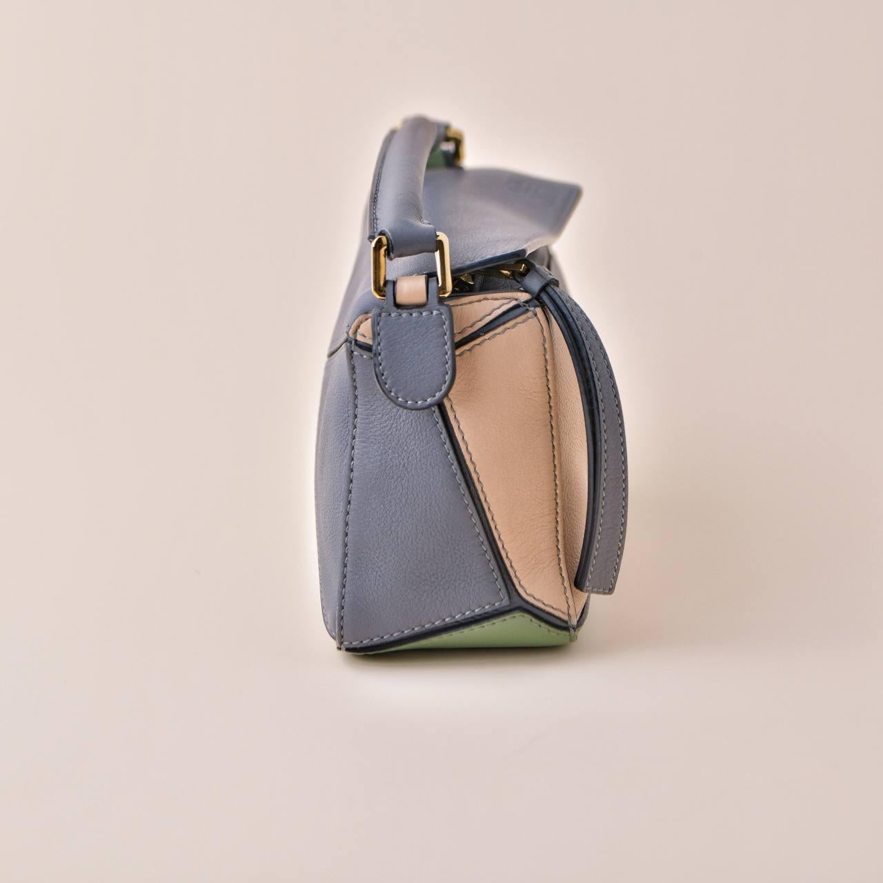 Loewe Puzzle Mini Asphalt Grey Nude Green Leather Shoulder Crossbody Bag For Sale 2