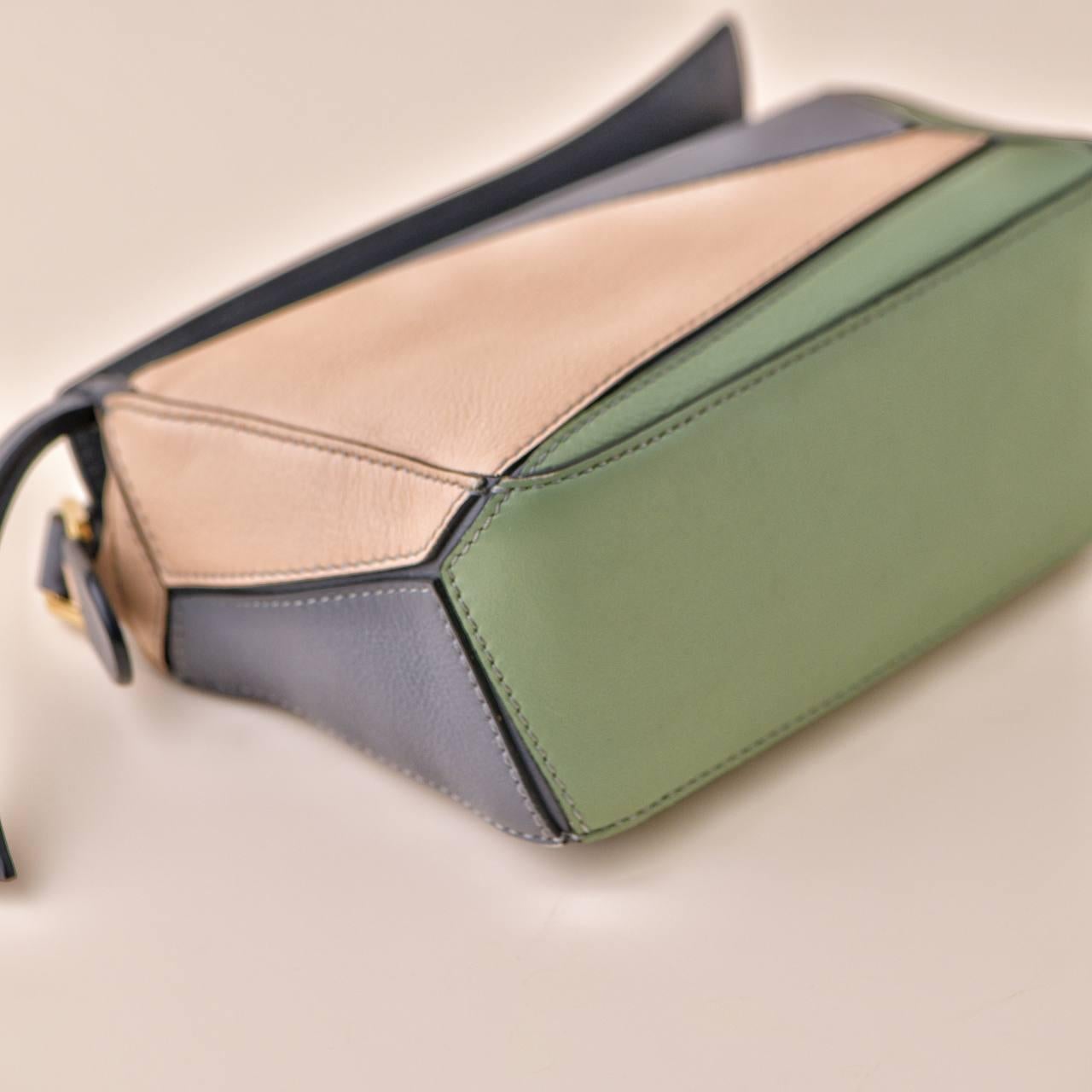 Loewe Puzzle Mini Asphalt Grey Nude Green Leather Shoulder Crossbody Bag For Sale 3