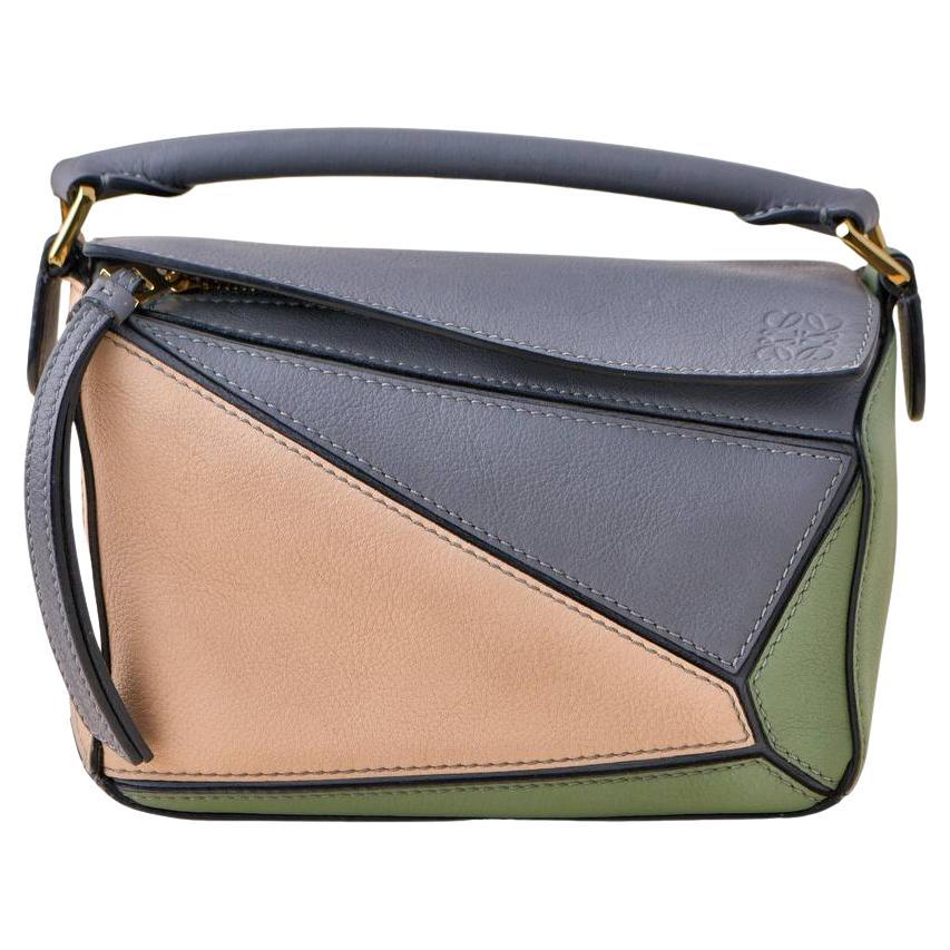 Loewe Puzzle Mini Asphalt Grey Nude Green Leather Shoulder Crossbody Bag For Sale