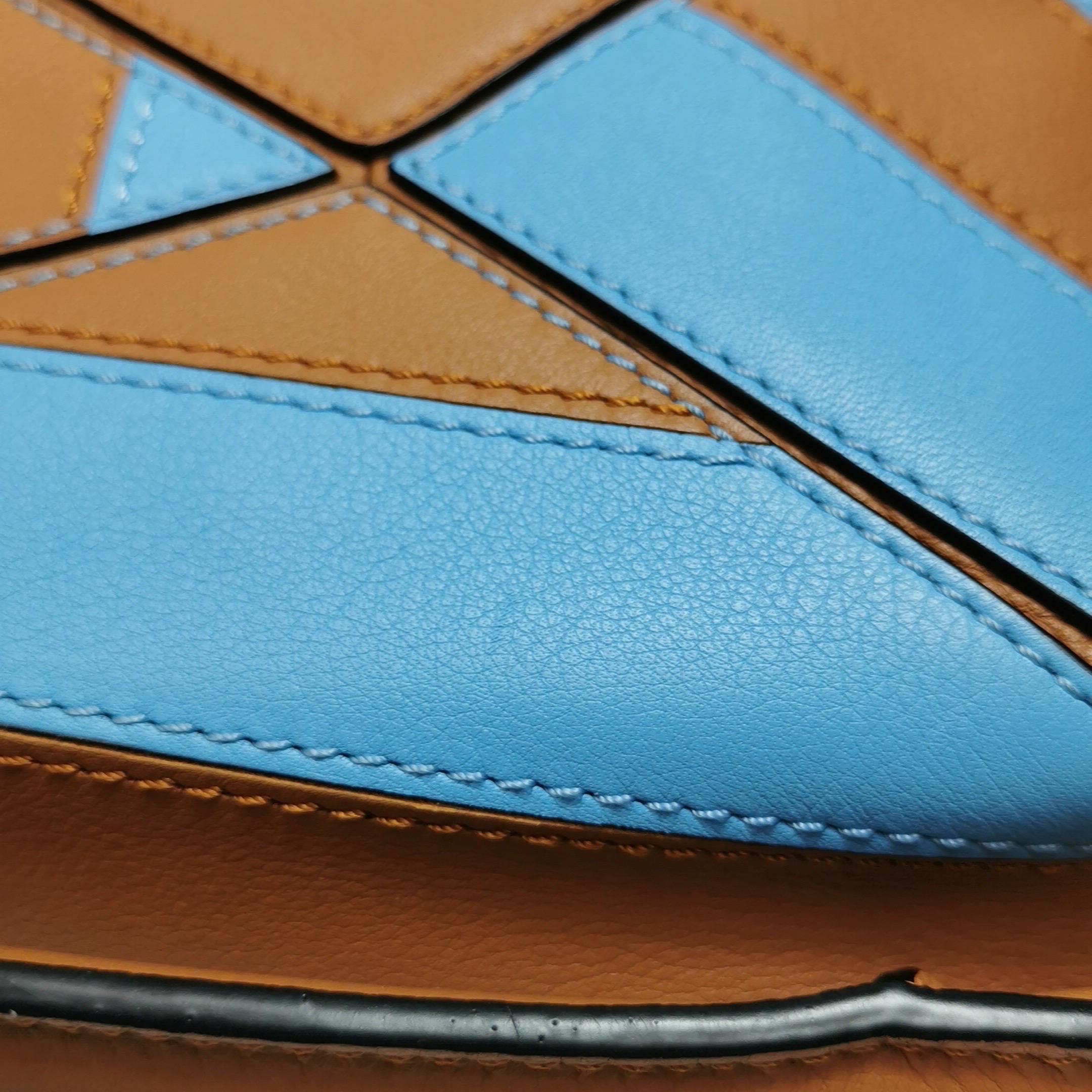 Loewe Puzzle Mini Blue and Brown Stripes Calfskin leather bag For Sale 5