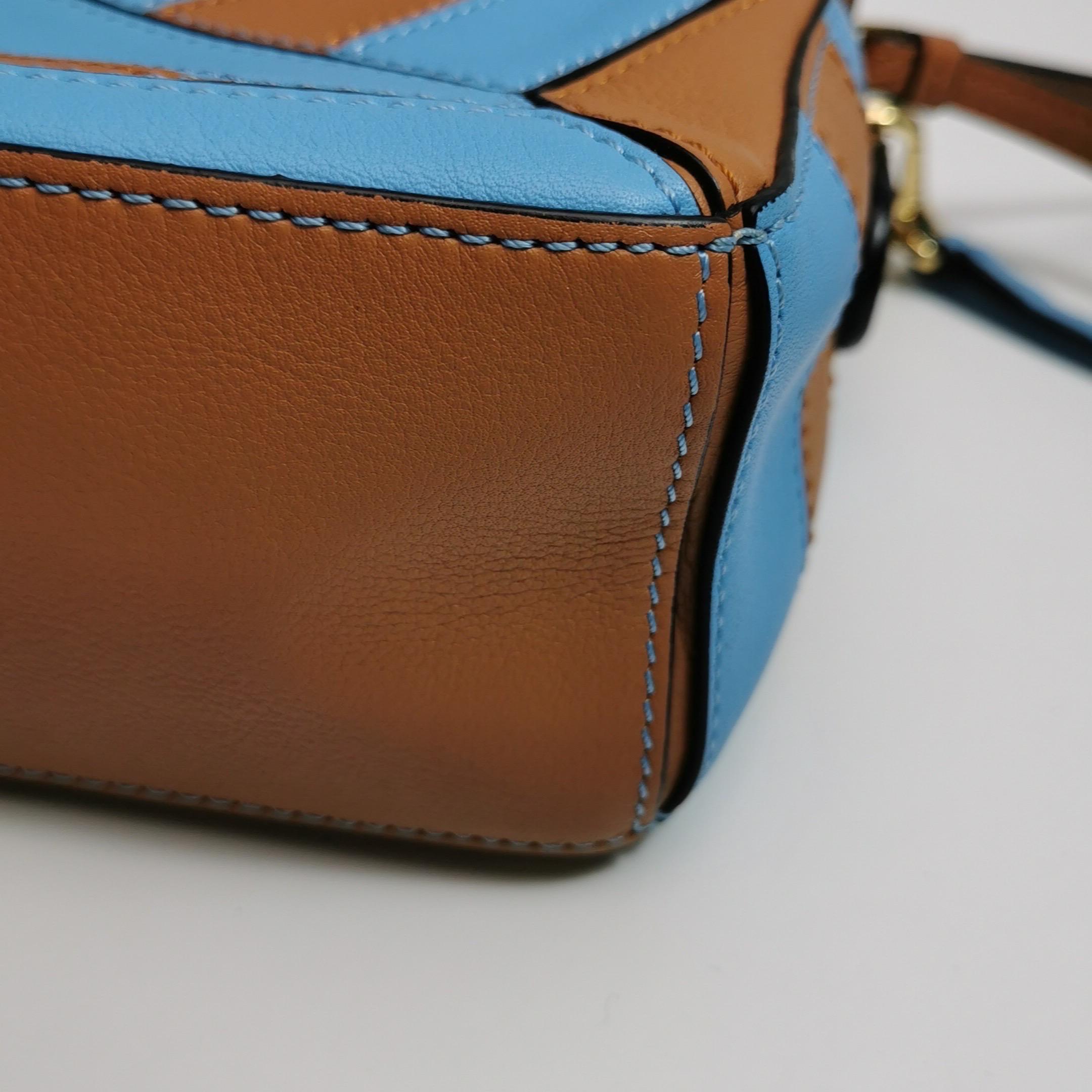 Loewe Puzzle Mini Blue and Brown Stripes Calfskin leather bag For Sale 8
