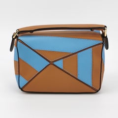 Loewe Puzzle Mini Blue and Brown Stripes Calfskin leather bag