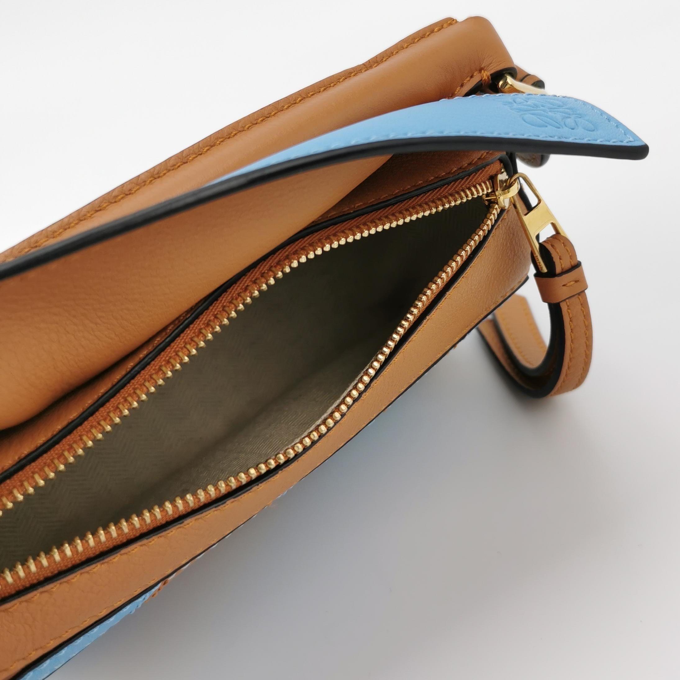 Loewe Puzzle Mini Blue and Brown Stripes Calfskin leather bag For Sale 1
