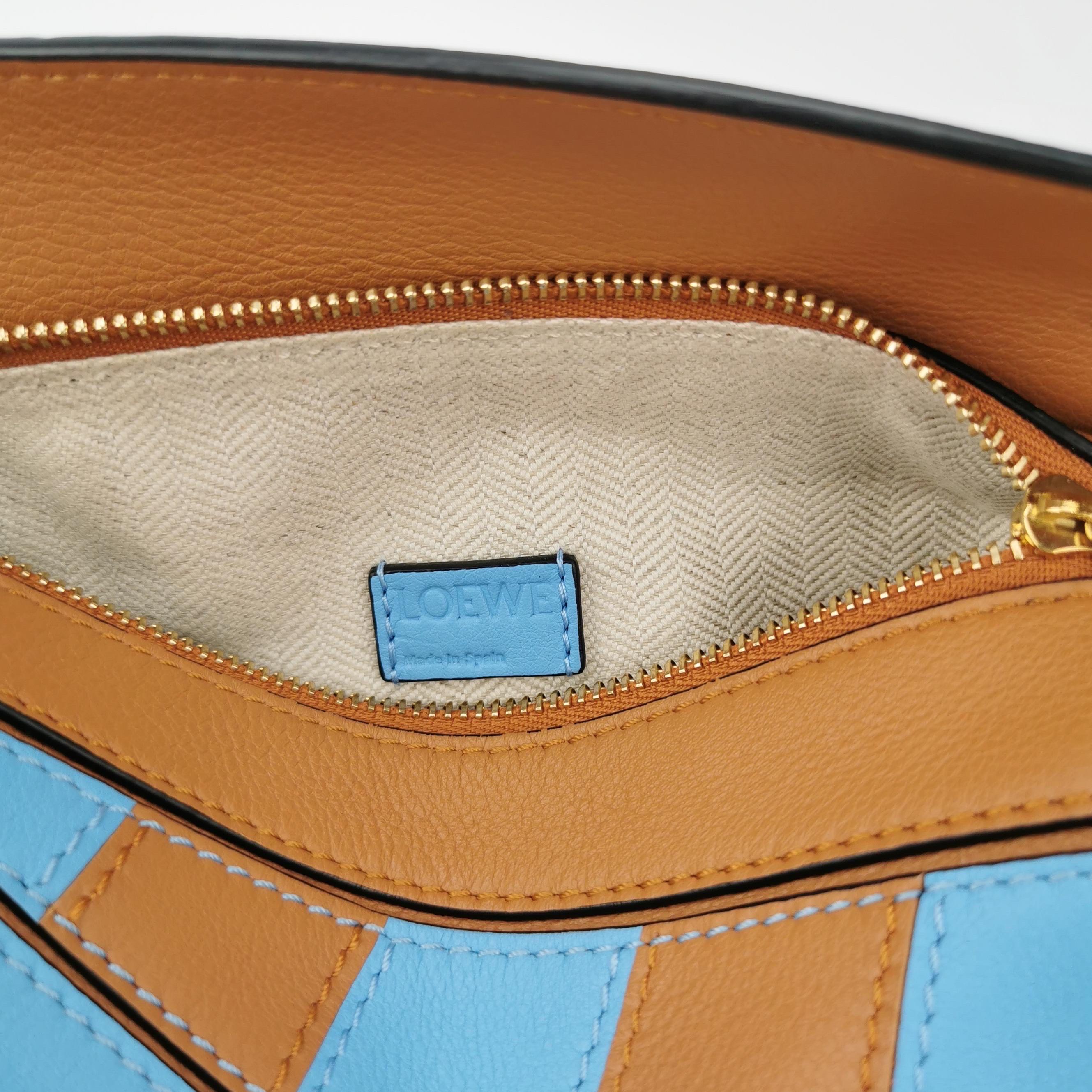 Loewe Puzzle Mini Blue and Brown Stripes Calfskin leather bag For Sale 4