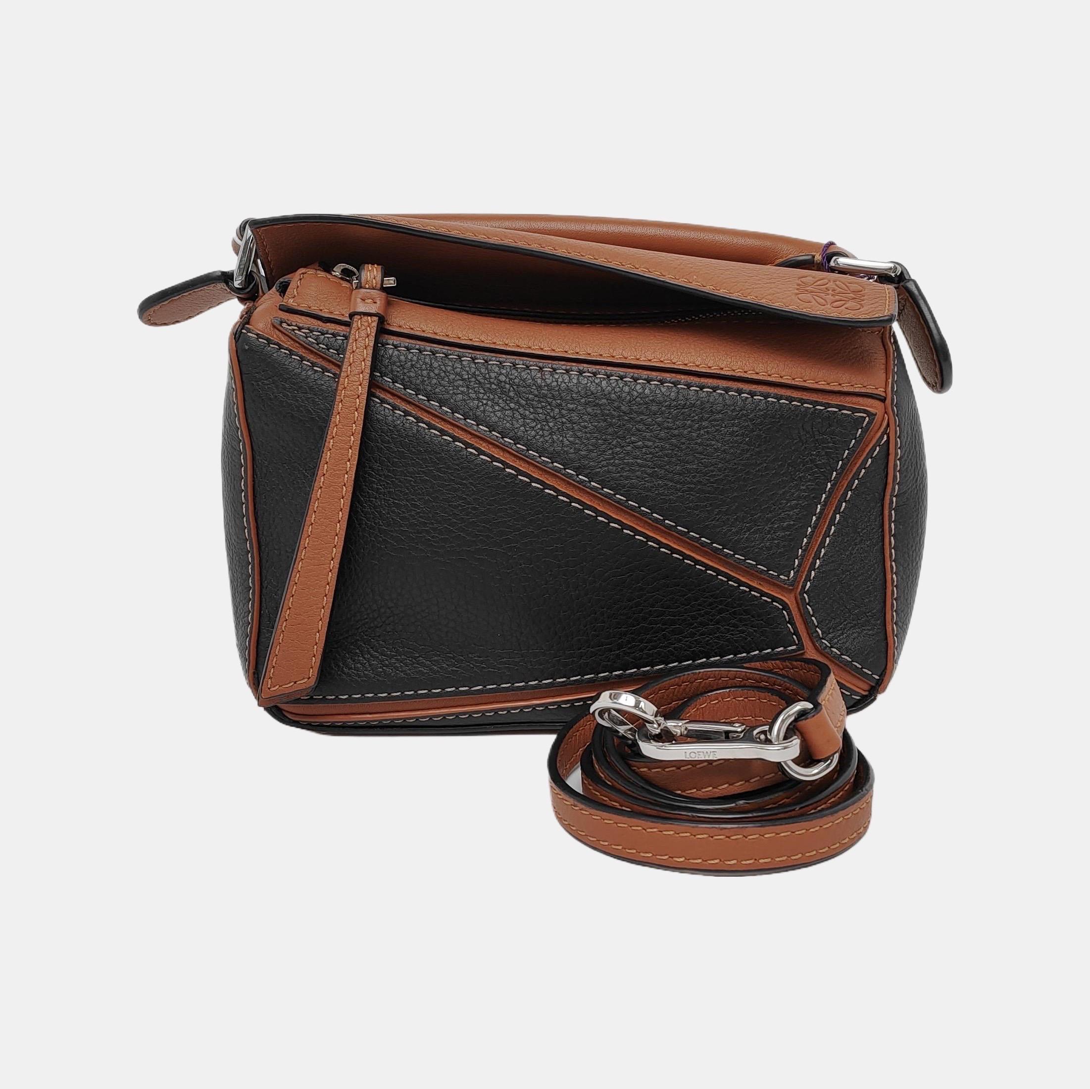 Loewe Puzzle Mini Brown and Black Calfskin Leather Crossbody Bag 2