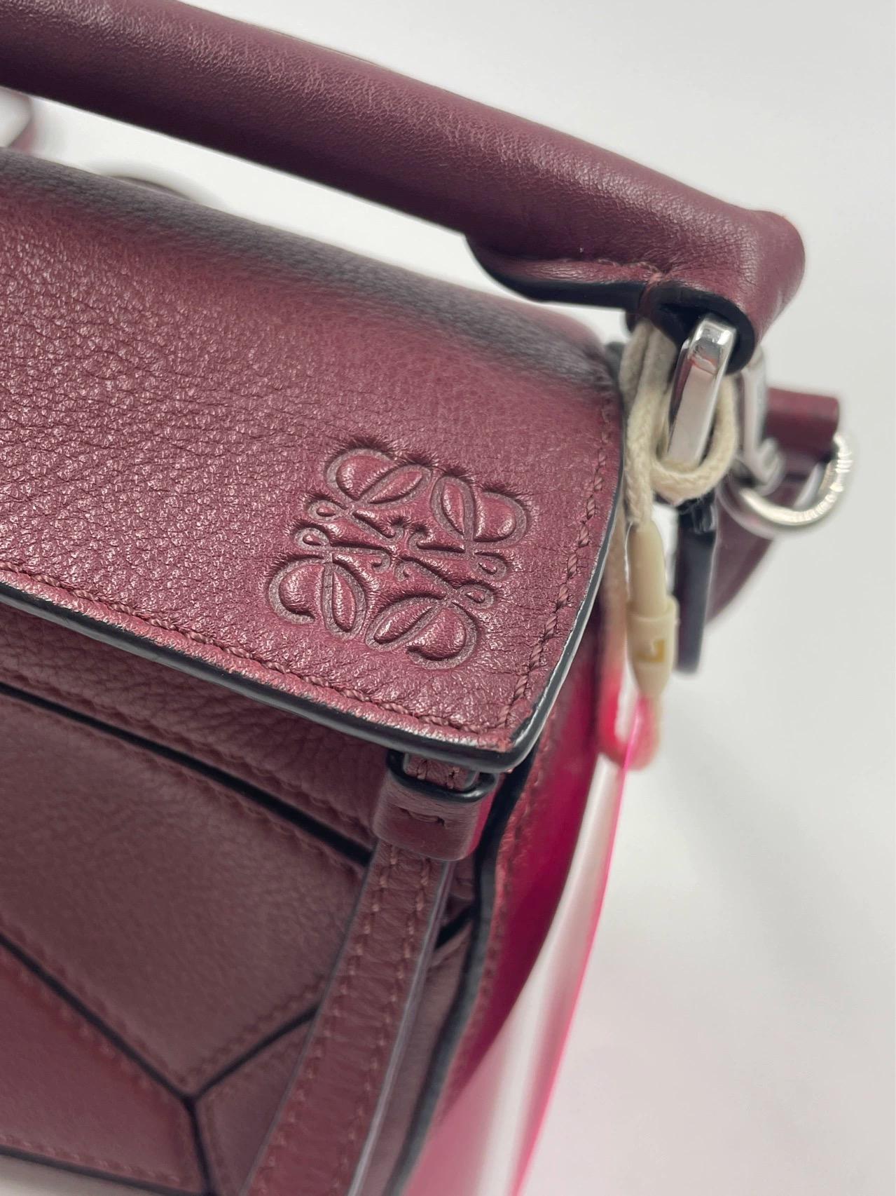 Loewe Puzzle Mini Burgundy Calfskin Leather Crossbody Bag For Sale 11