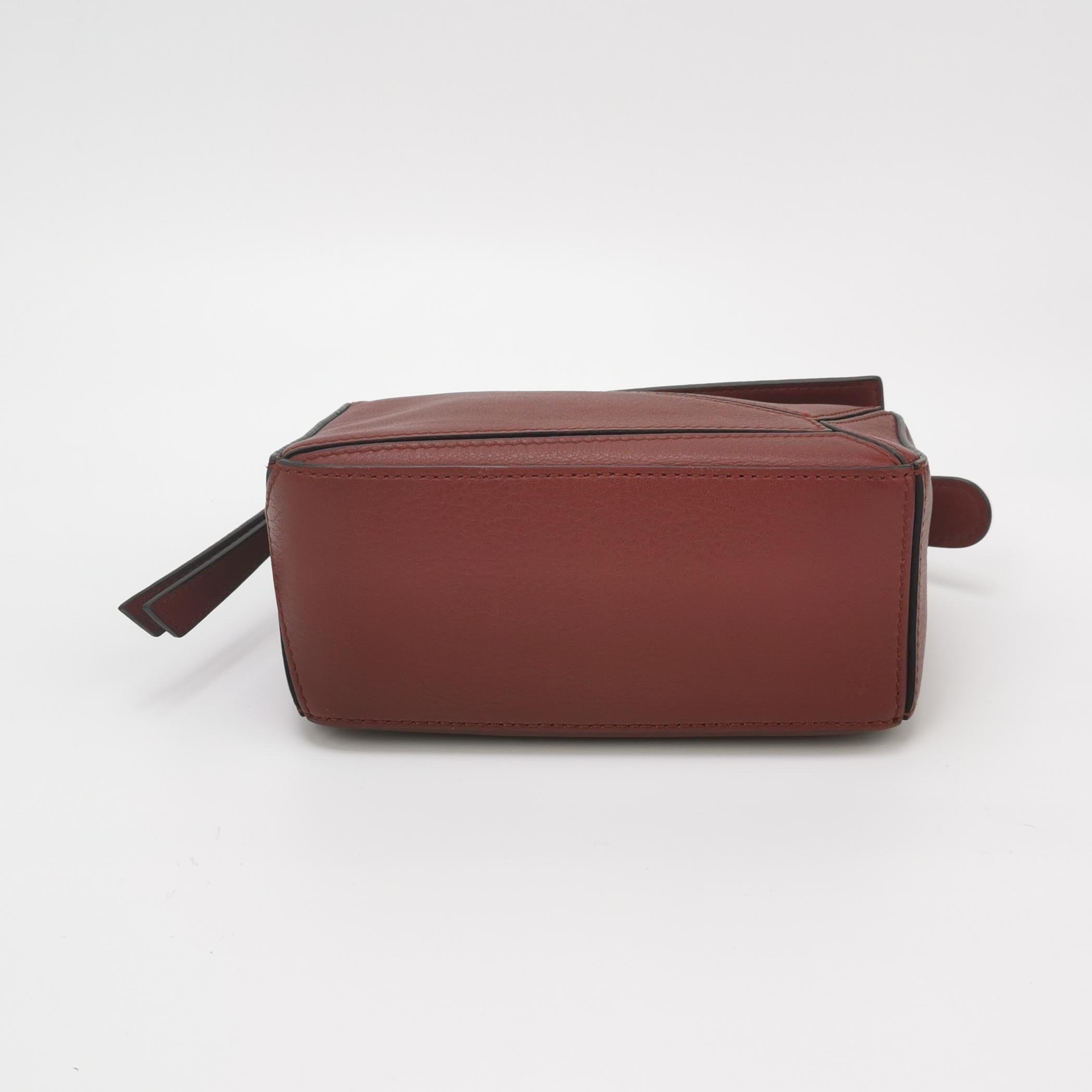 Loewe Puzzle Mini Burgundy Calfskin Leather Crossbody Bag 1