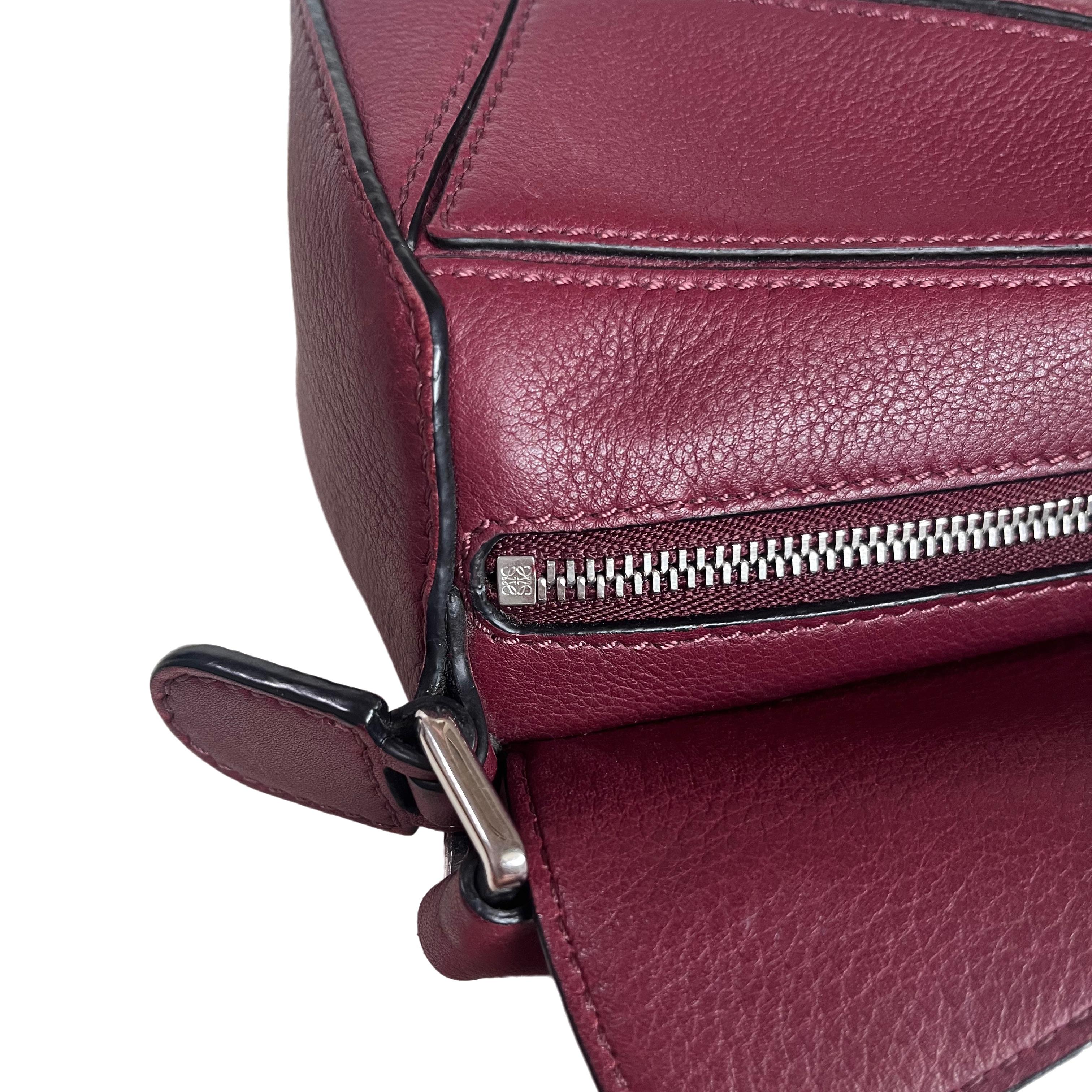 Loewe Puzzle Mini Burgundy Calfskin Leather Crossbody Bag For Sale 2