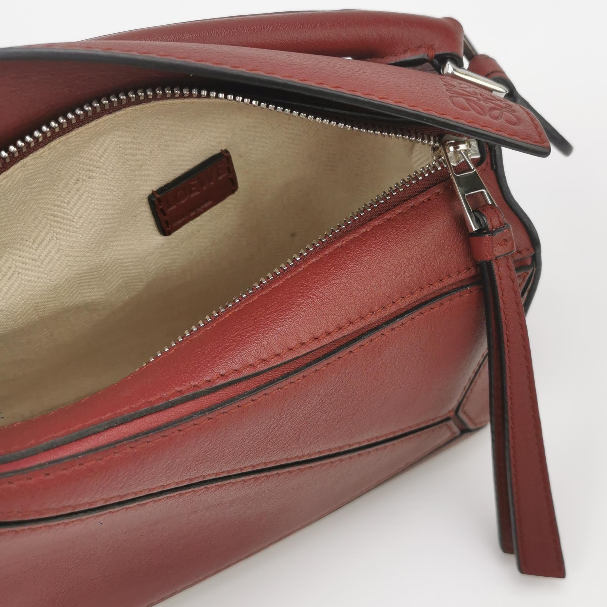 Loewe Puzzle Mini Burgundy Calfskin Leather Crossbody Bag 2