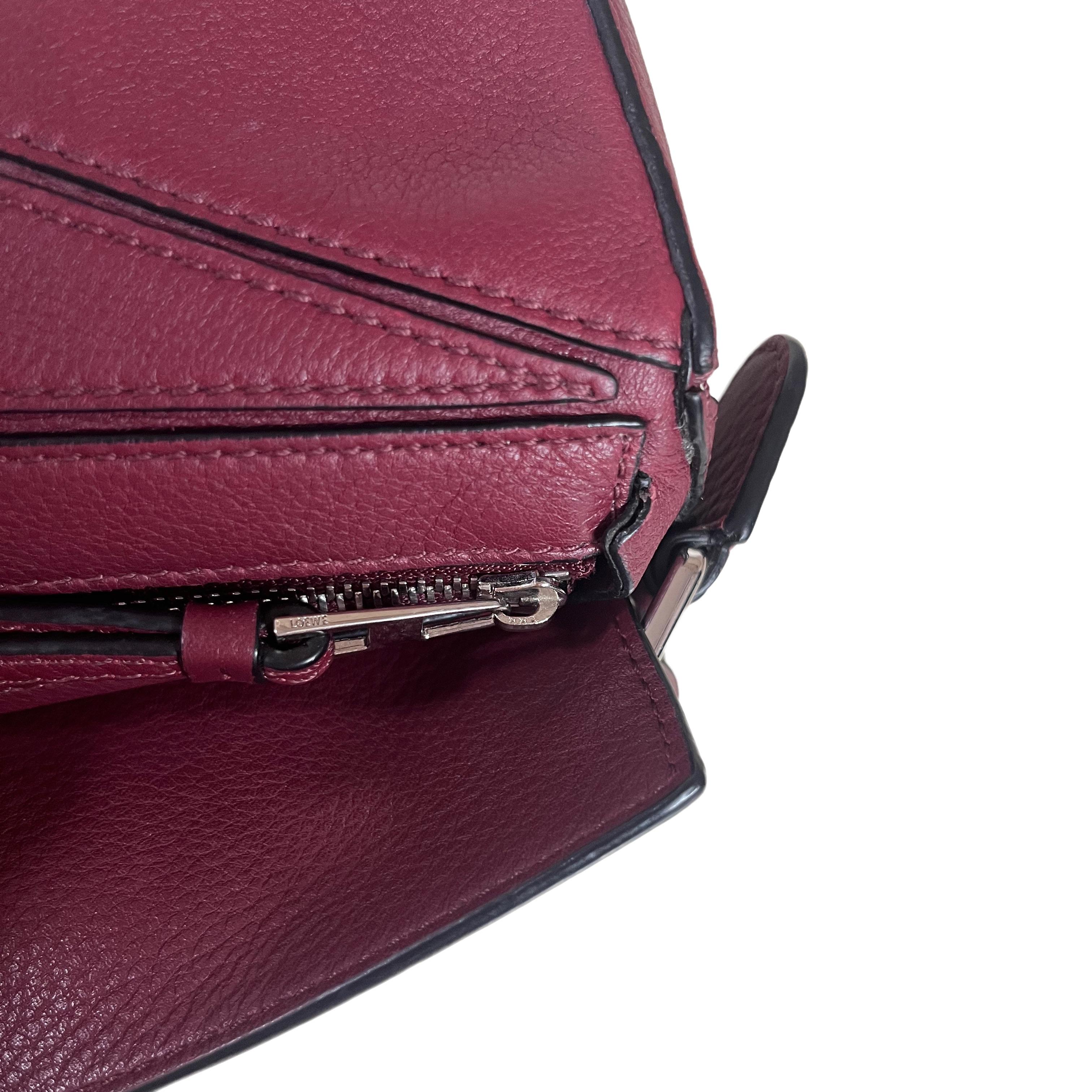 Loewe Puzzle Mini Burgundy Calfskin Leather Crossbody Bag For Sale 3