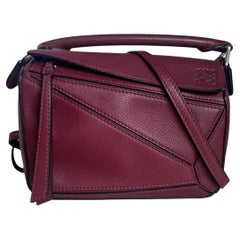 Used Loewe Puzzle Mini Burgundy Calfskin Leather Crossbody Bag