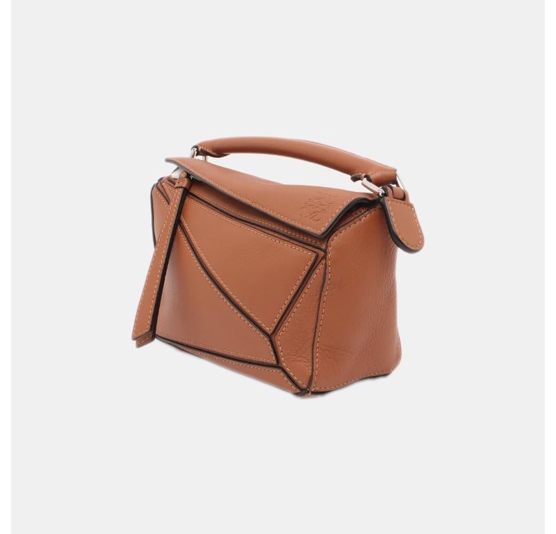 Brown Loewe Puzzle Mini Caramel Tan Calfskin Leather Crossbody Bag For Sale