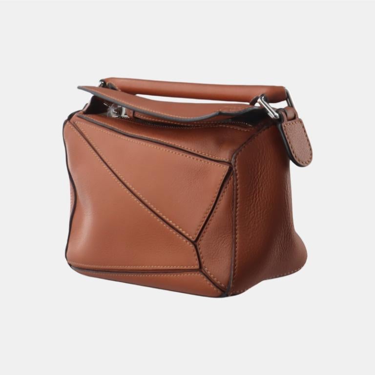 Brown Loewe Puzzle Mini Caramel Tan Calfskin Leather Crossbody Bag For Sale
